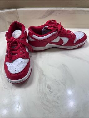 Nike Women's Red and White Dunk Low athletic shoe